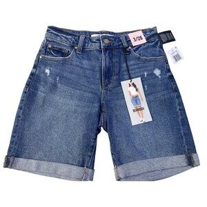 Celebrity Pink Size 3/26 Mid-Rise Distressed Bermuda Denim Shorts Rolled Hem
